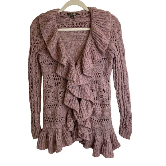 Roz & Ali Women Open Front Waterfall Knit Cardigan Sz SP Feminine Ferry Coquette - Picture 1 of 9